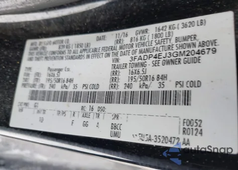 2016 Ford Fiesta Se из США, поврежденный, VIN 3FADP4EJ3GM204679